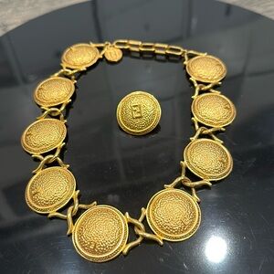 Fendi 9 Disc Medallion Necklace, VERY RARE. Vintage. + a medallion earring. EUC